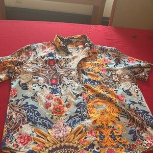 Short sleeve baroque pattern men's shirt